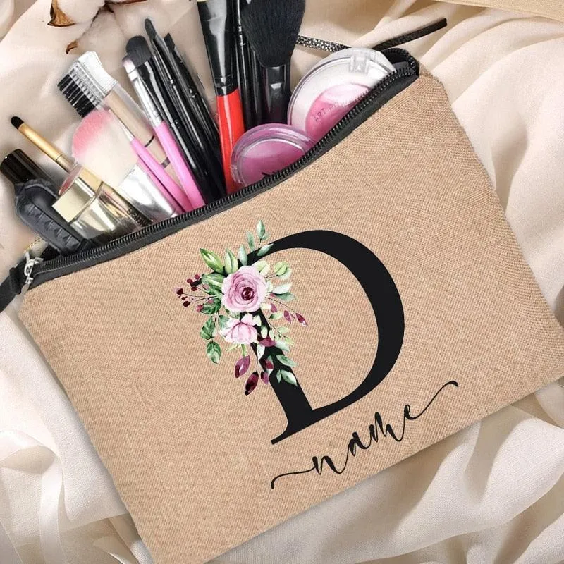 Customized Personalized Name Linen Cosmetic Bag Clutch Outdoor Travel Beauty Makeup Bag Bachelor Party Lipstick Bag