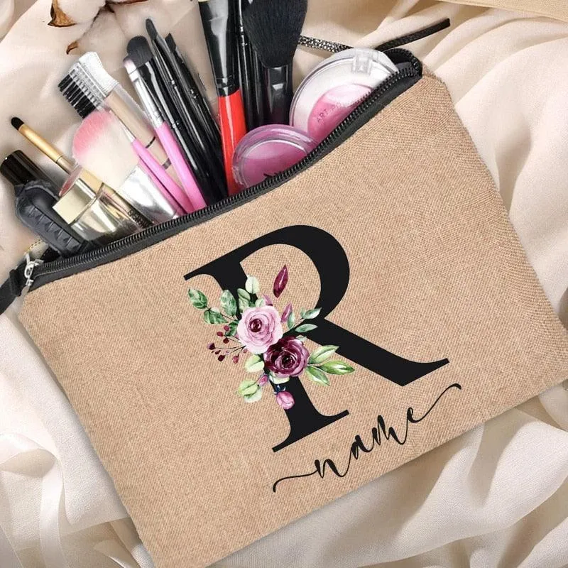 Customized Personalized Name Linen Cosmetic Bag Clutch Outdoor Travel Beauty Makeup Bag Bachelor Party Lipstick Bag