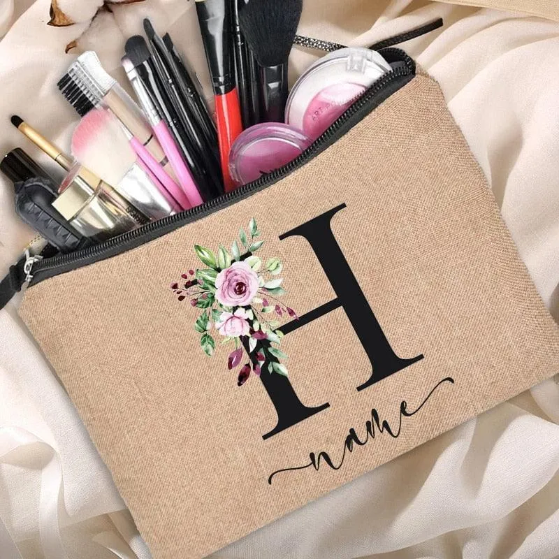 Customized Personalized Name Linen Cosmetic Bag Clutch Outdoor Travel Beauty Makeup Bag Bachelor Party Lipstick Bag