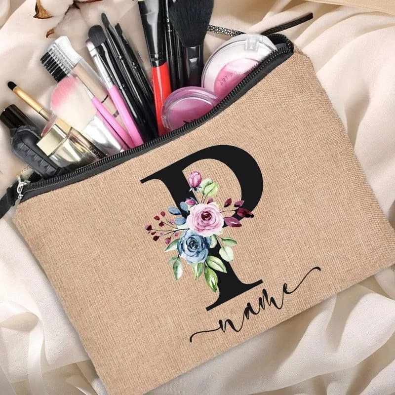 Customized Personalized Name Linen Cosmetic Bag Clutch Outdoor Travel Beauty Makeup Bag Bachelor Party Lipstick Bag