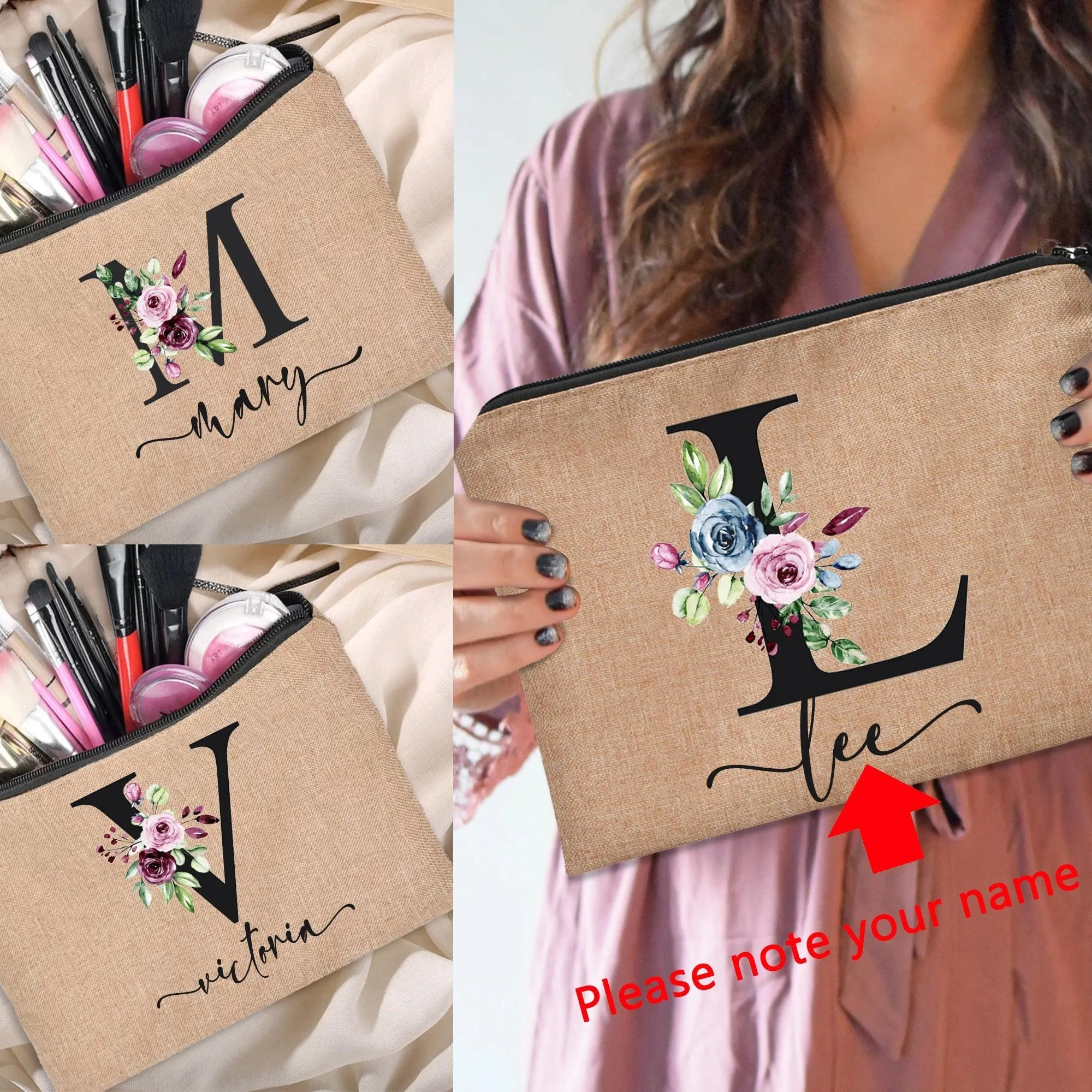 Customized Personalized Name Linen Cosmetic Bag Clutch Outdoor Travel Beauty Makeup Bag Bachelor Party Lipstick Bag