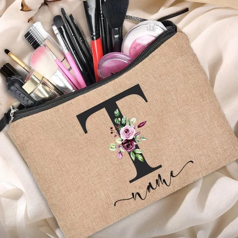 Customized Personalized Name Linen Cosmetic Bag Clutch Outdoor Travel Beauty Makeup Bag Bachelor Party Lipstick Bag