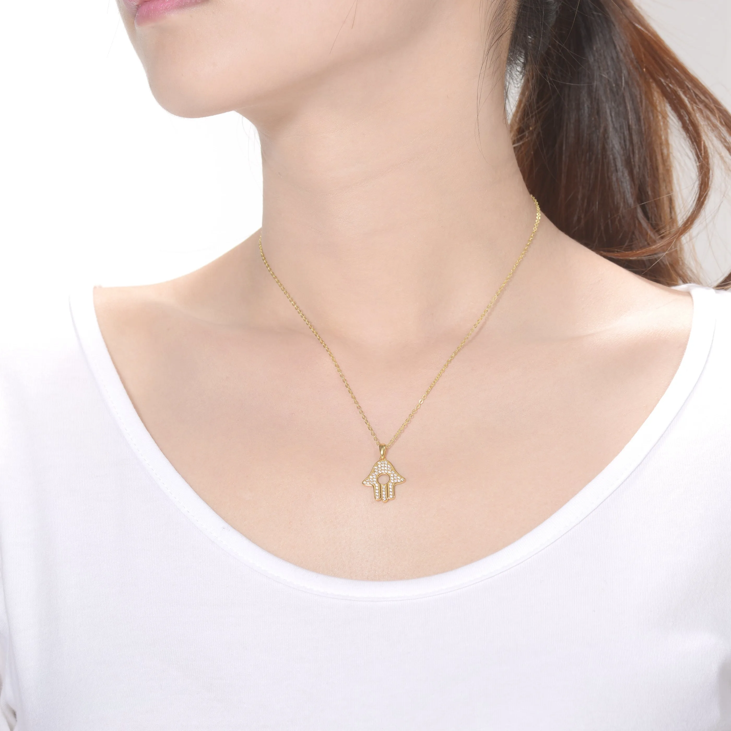 C.Z Gold Plated Hamsas Pendant