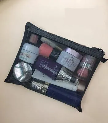 deanwangkt  Portable Makeup Bag Black Mesh Fashion S/M/L Set Cosmetic Bag Lipstick Bag Kosmetyczka Neceser Mujer Toiletry Bag Make Up Bag