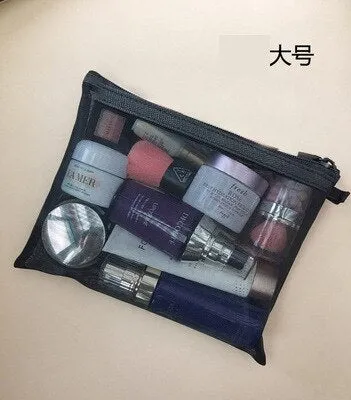 deanwangkt  Portable Makeup Bag Black Mesh Fashion S/M/L Set Cosmetic Bag Lipstick Bag Kosmetyczka Neceser Mujer Toiletry Bag Make Up Bag