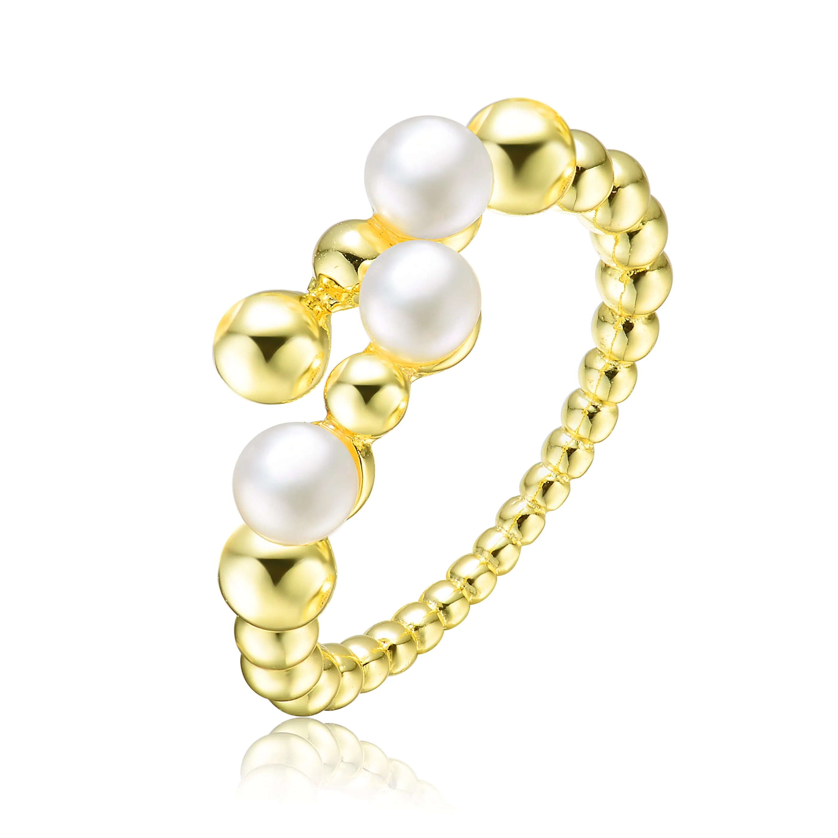 Delphine Three Pearl Golden Spheres Stack Ring