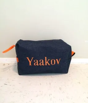 Denim with Orange Toiletry Bag