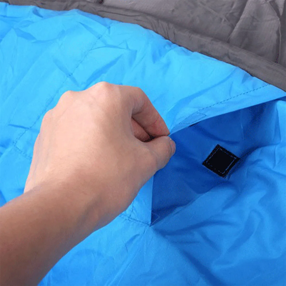 Double Camping Envelope Twin Sleeping Bags Thermal Hiking Summer Compact - blue