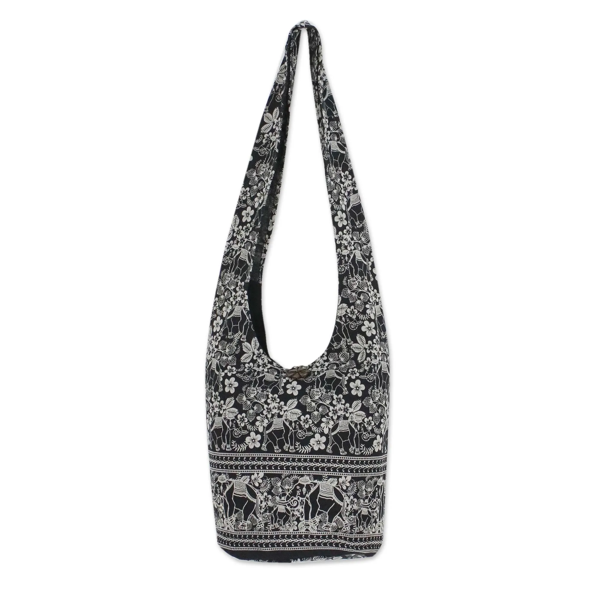 Elegant Elephant Multicolor Cotton Shoulder Bag