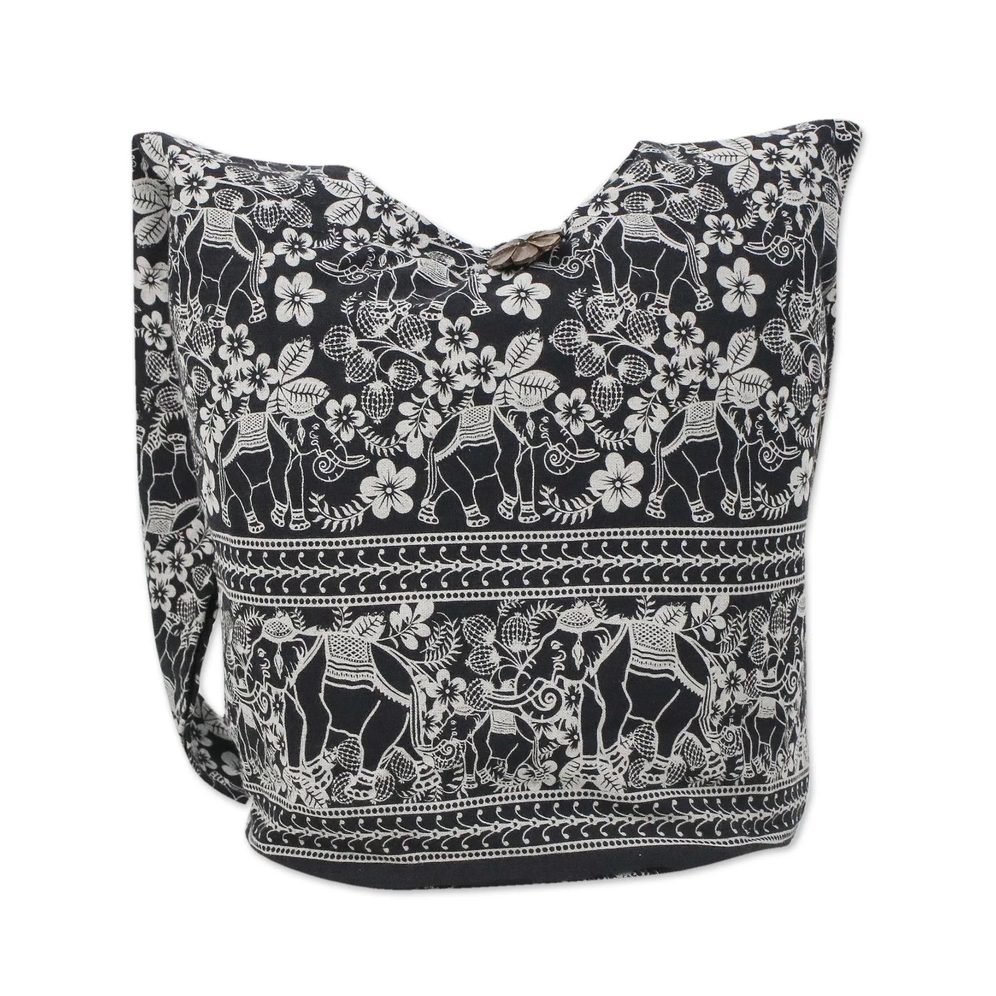 Elegant Elephant Multicolor Cotton Shoulder Bag