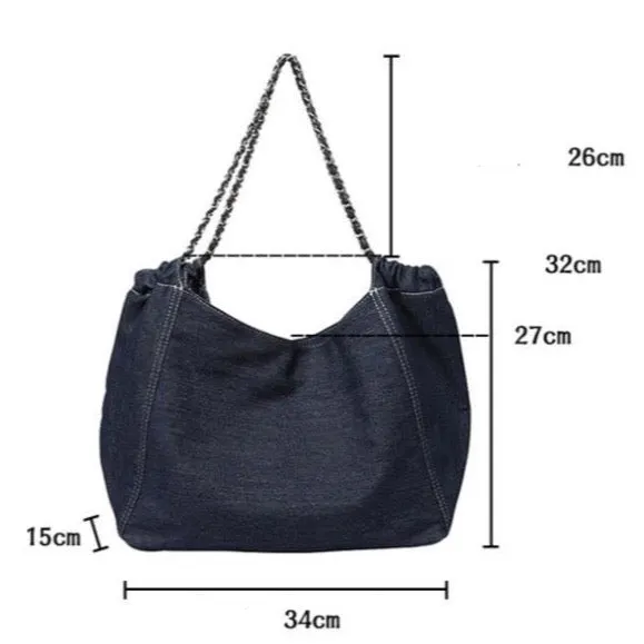 Francoise Large Denim Tote Braided Chain Straps - 2 Colors