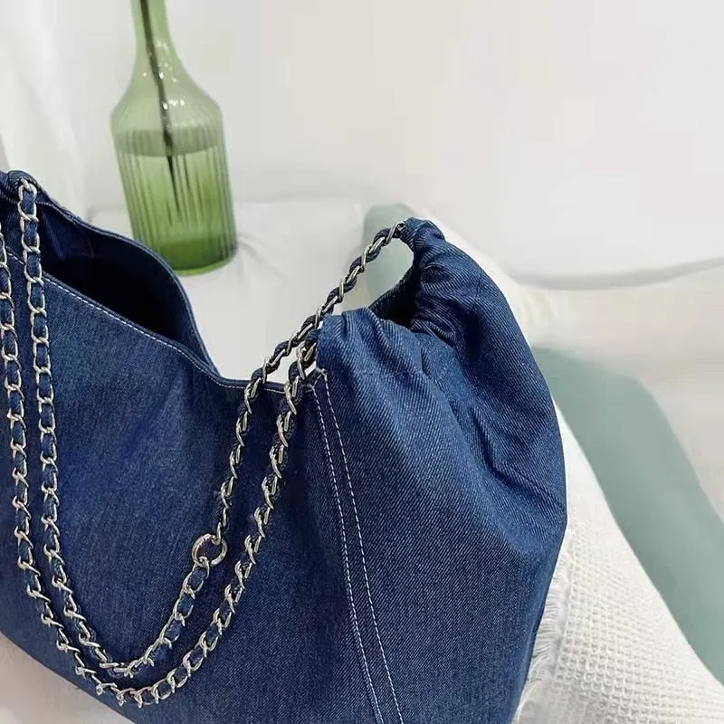 Francoise Large Denim Tote Braided Chain Straps - 2 Colors