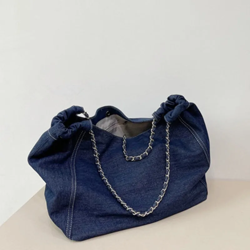 Francoise Large Denim Tote Braided Chain Straps - 2 Colors