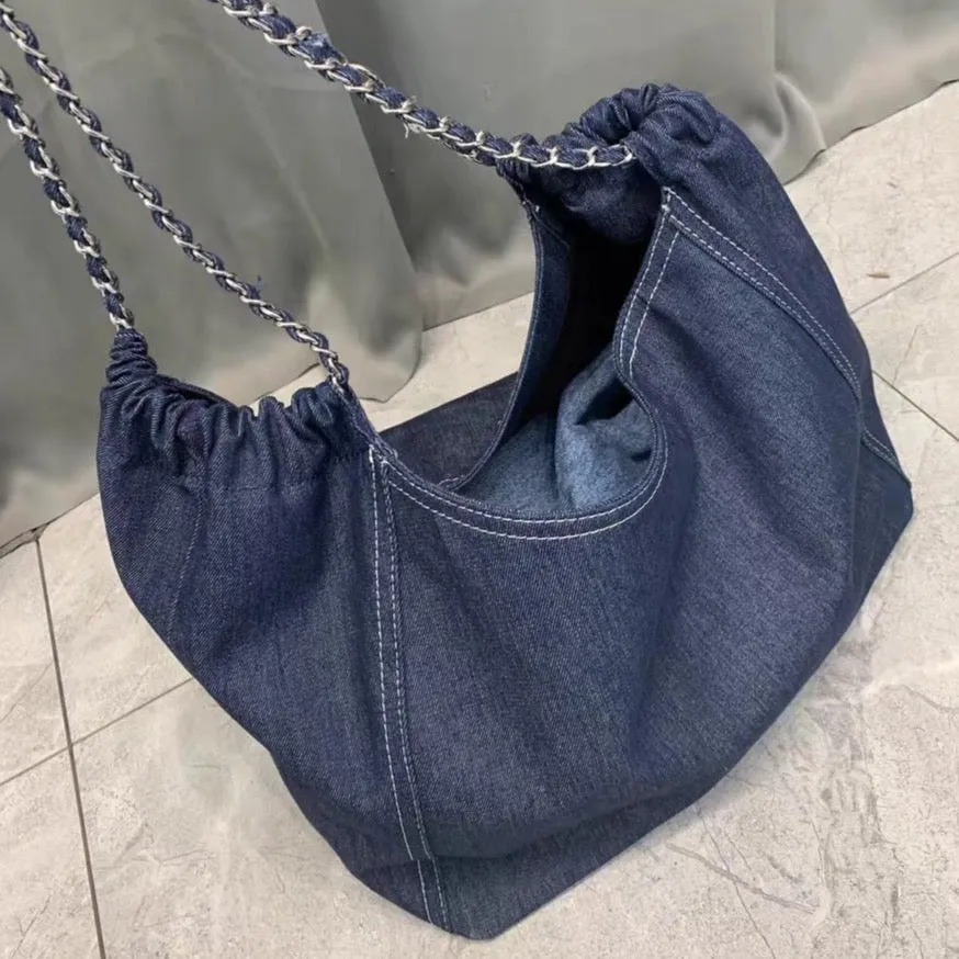 Francoise Large Denim Tote Braided Chain Straps - 2 Colors