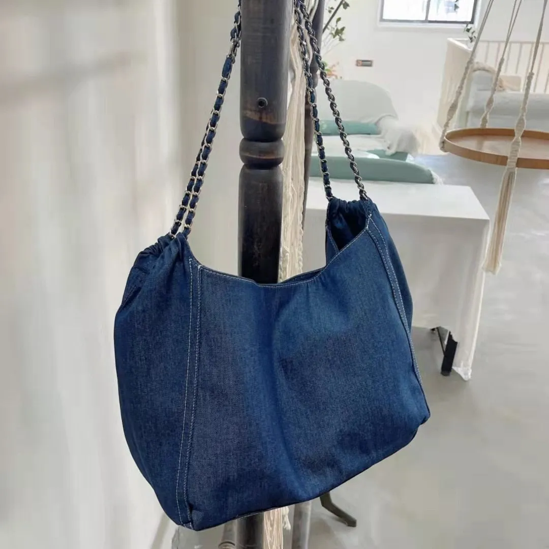 Francoise Large Denim Tote Braided Chain Straps - 2 Colors