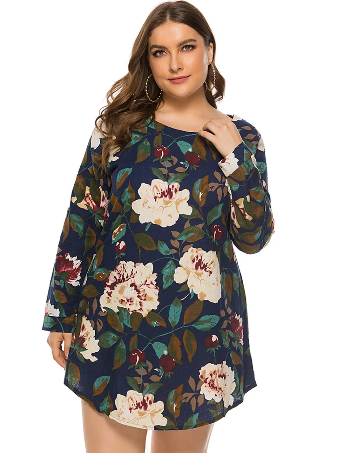 Full Size Floral Long Sleeve Mini Dress