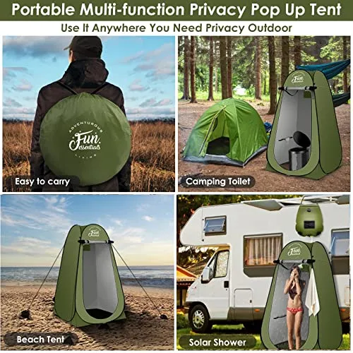 FUN ESSENTIALS Solar Shower Tent Kit, 2 Pcs, Instant Pop Up Privacy, 5 Gallon Solar Shower Bag, Sun Canopy Beach Outdoor Camp Privacy Tent, Easy Set Up, Foldable