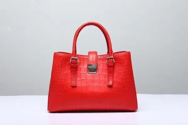 Genuine Crocodile Leather Top Handle Tote With Crossbody Strap Red