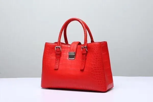 Genuine Crocodile Leather Top Handle Tote With Crossbody Strap Red