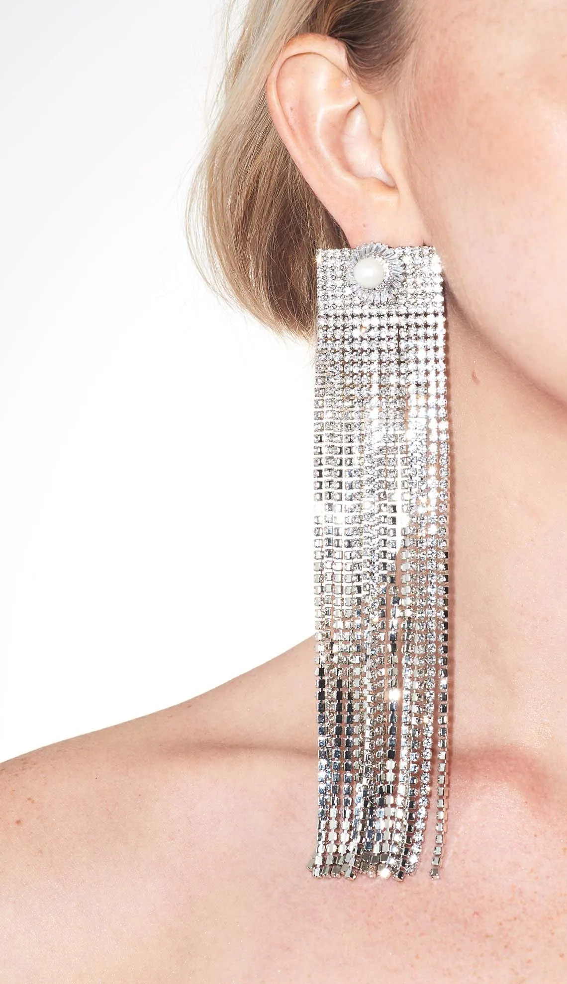 GLASS CRYSTAL FRINGE DROP EARRINGS