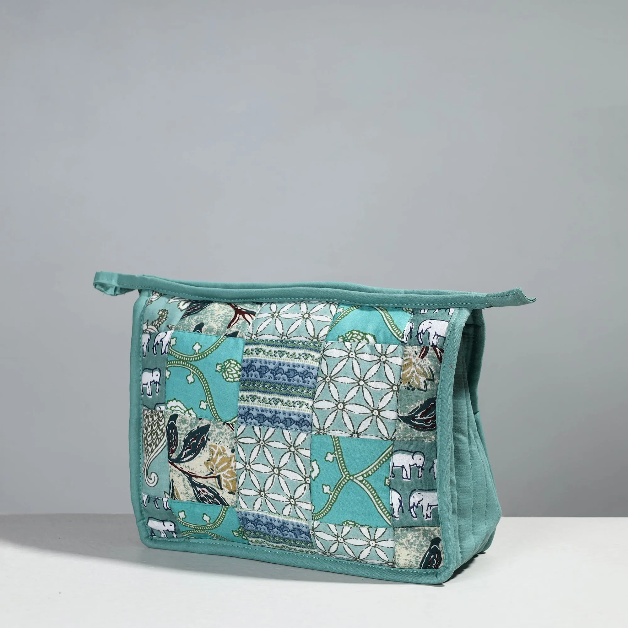 Green - Handcrafted Patchwork Quilted Multipurpose Toiletry Bag