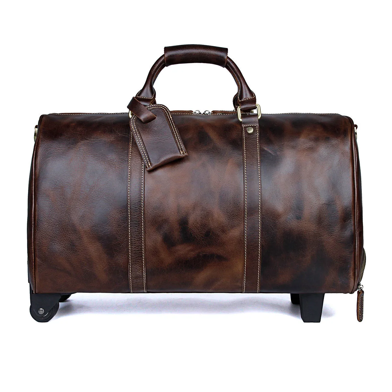 Handmade Large Vintage Full Grain Leather Trolley Bag Travel Luggage Bag