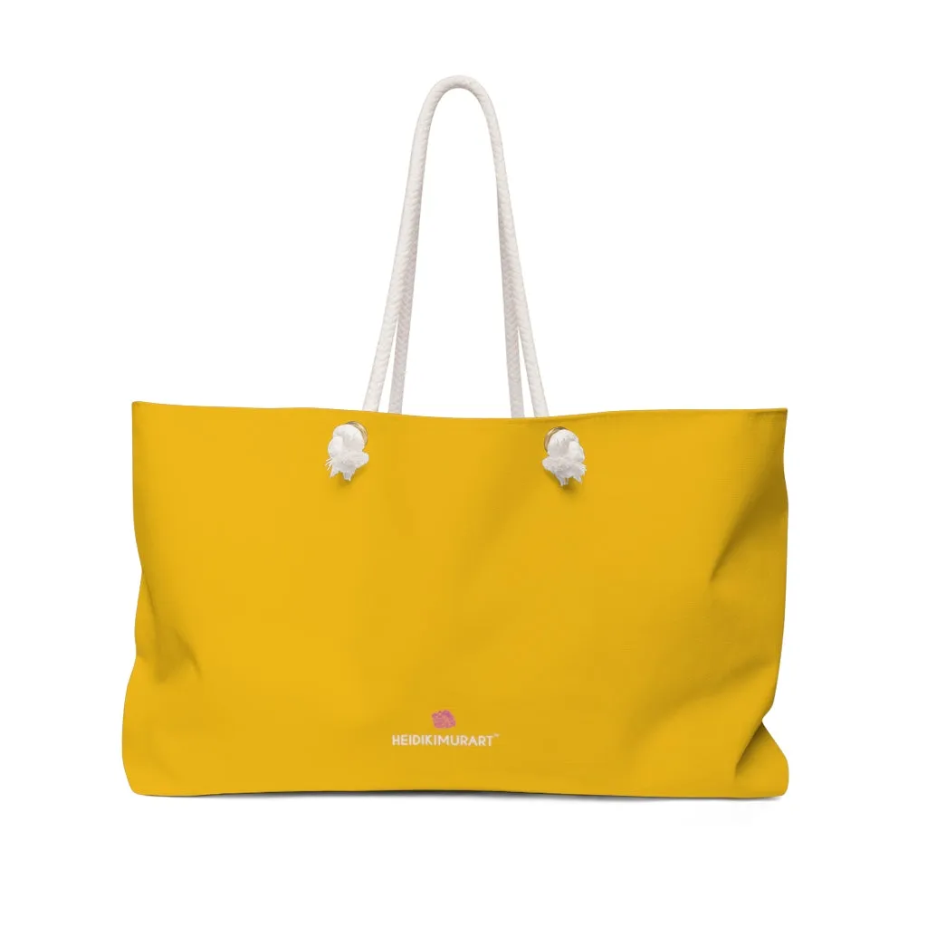 Happy Yellow Color Weekender Bag, Solid Bright Yellow Color 24"x13" Designer Modern Essential Market Large Tote Bag- Made in USA