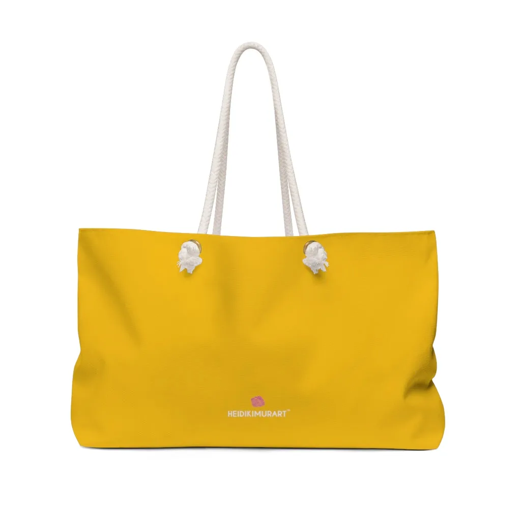 Happy Yellow Color Weekender Bag, Solid Bright Yellow Color 24"x13" Designer Modern Essential Market Large Tote Bag- Made in USA