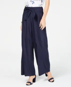 I.n.c. Wide-Leg Paper Bag Tie Waist Pants, Navy, Size 2