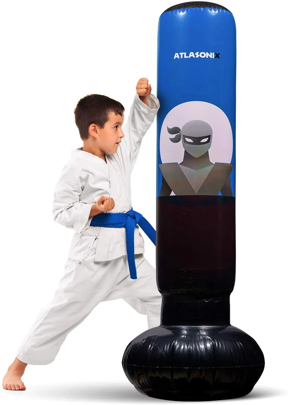 Inflatable Kids Punching Bag – Free Standing Ninja Boxing Bag for Immediate Bounce-Back for Practicing Karate, Taekwondo, MMA and to Relieve Pent Up Energy in Kids and Adults/Tall 5’ 3”