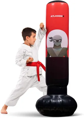 Inflatable Kids Punching Bag – Free Standing Ninja Boxing Bag for Immediate Bounce-Back for Practicing Karate, Taekwondo, MMA and to Relieve Pent Up Energy in Kids and Adults/Tall 5’ 3”