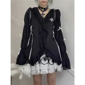 Kawaii Lolita Shirt Cute Girls Bandage School Student Print GrungeSpring Autumn Gothic Goth Y2k Harajuku Blouses