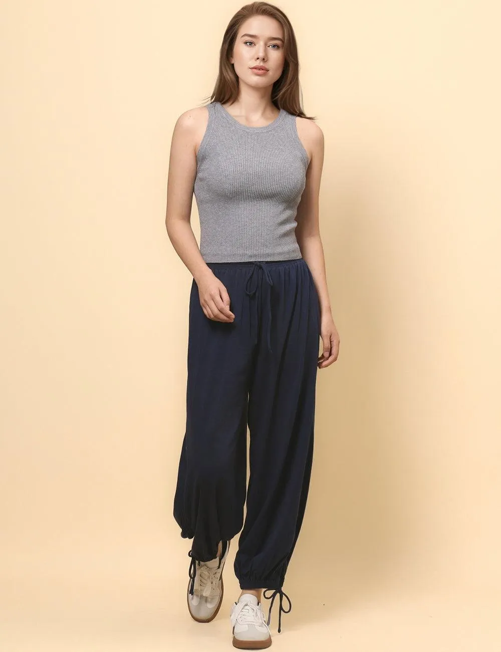 Ladies Elastic Waist String Tie Lantern Pants SKP4841