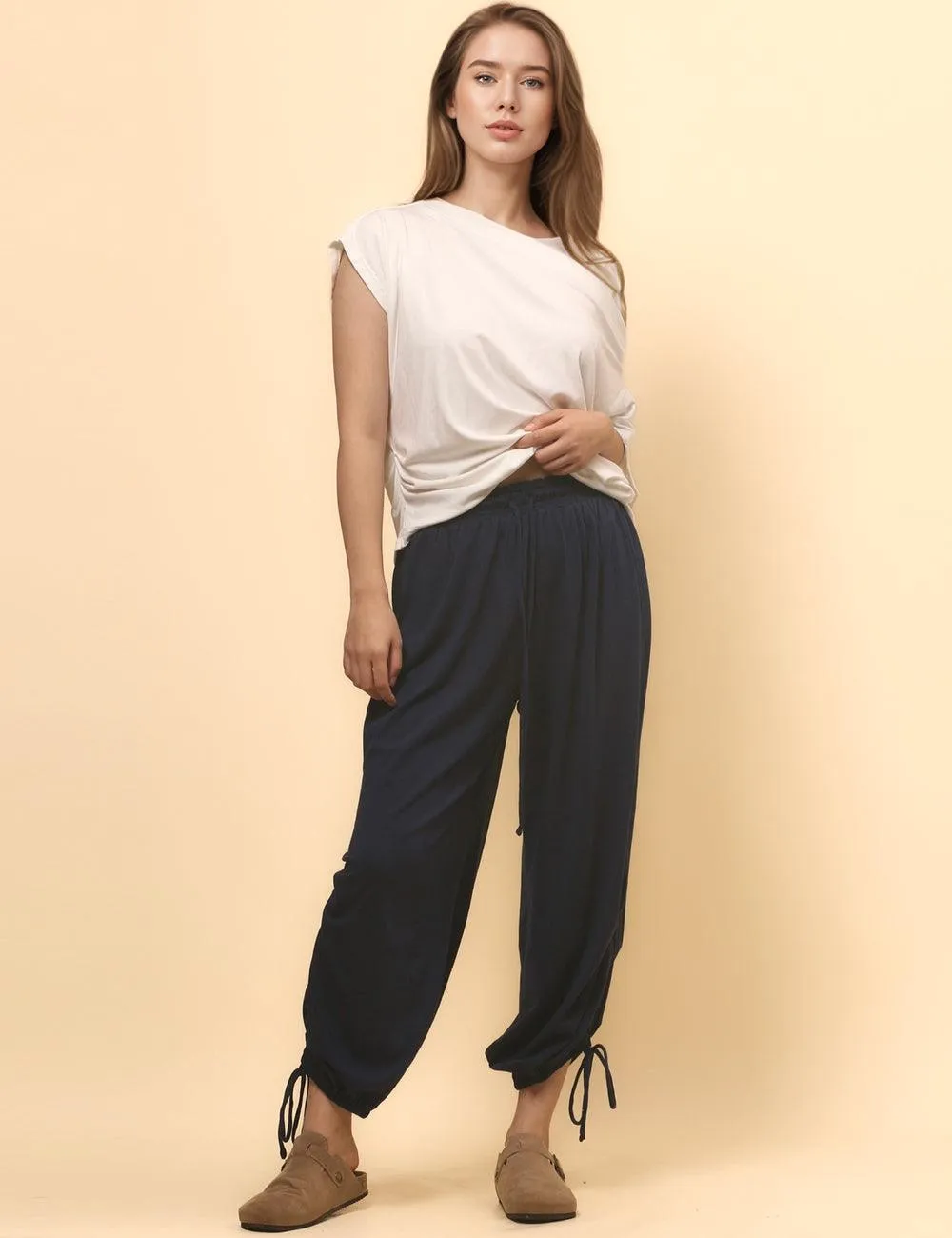 Ladies Elastic Waist String Tie Lantern Pants SKP4841