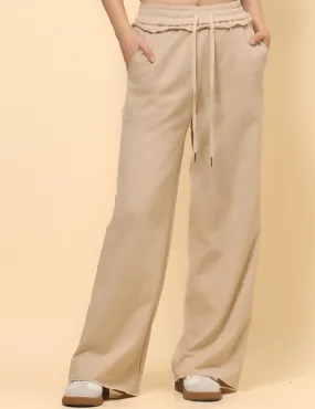 Ladies Solid Color Elastic Waist Wide Leg Casual Pants SKP4842