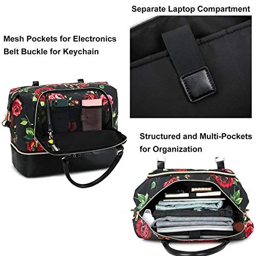 Ladies Travel Weekender Overnight Duffel Carry-On Tote or Laptop Bag w/Shoe Compartment