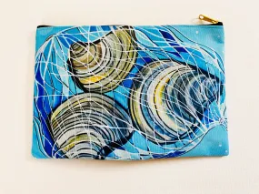 Large Blue Coastal Clams Zipper Clutch Pouch