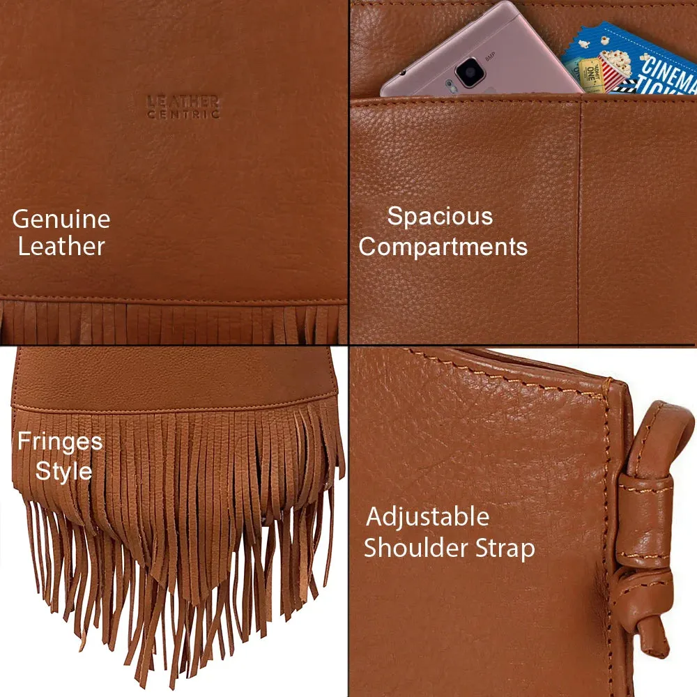 Leather Fringe Tassel Hobo Bag for Women (Medium, Brown)