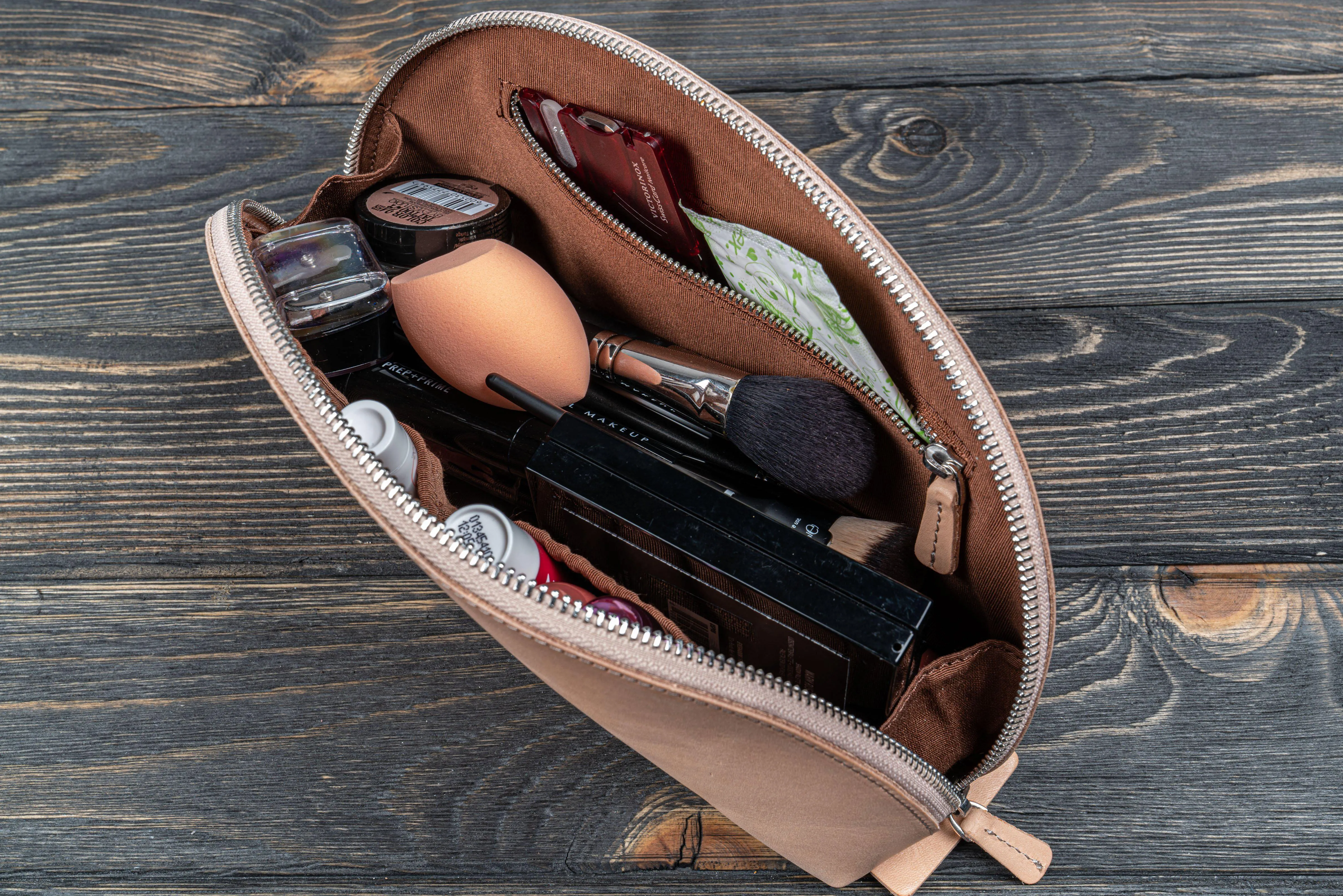 Leather Lunar Makeup / Toiletry Bag - Undyed Leather