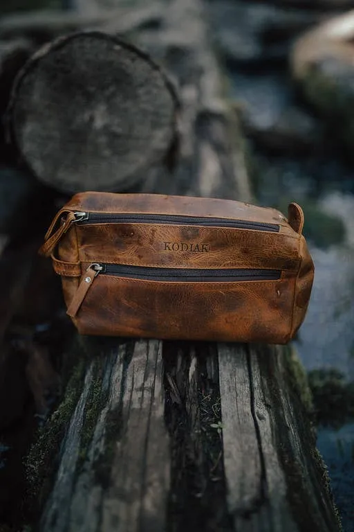 Leather Toiletry Bag - Dark Walnut