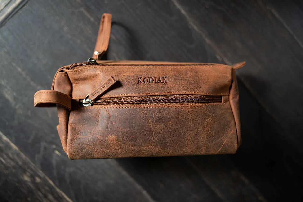 Leather Toiletry Bag - Dark Walnut