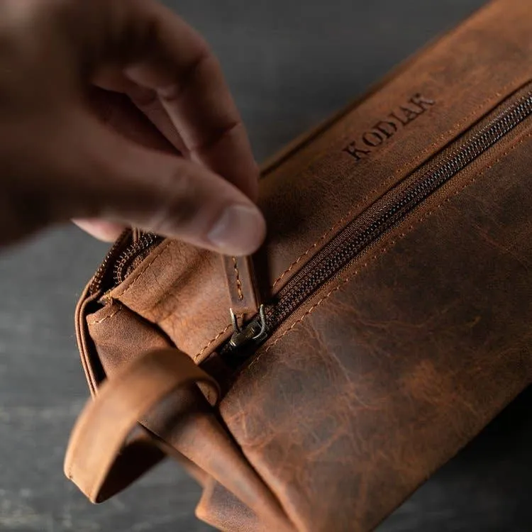 Leather Toiletry Bag - Dark Walnut