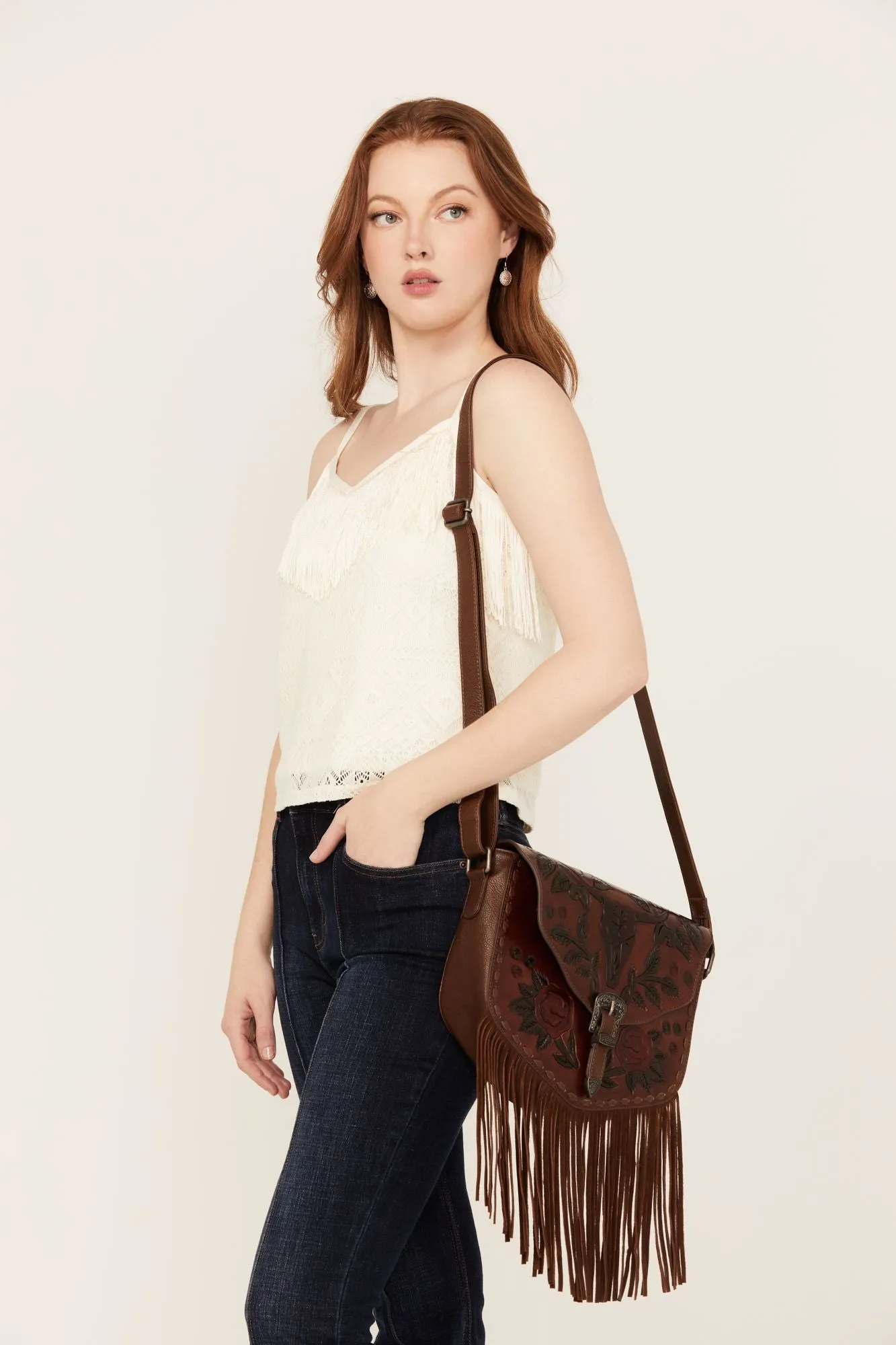 Lenora Longhorn Tooled Leather Crossbody Bag