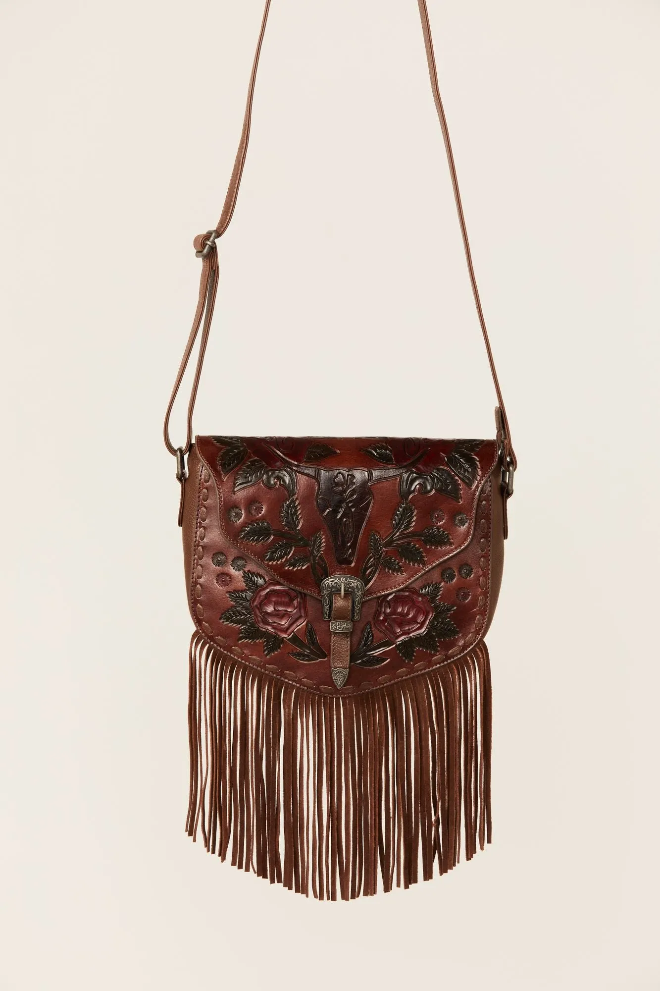 Lenora Longhorn Tooled Leather Crossbody Bag