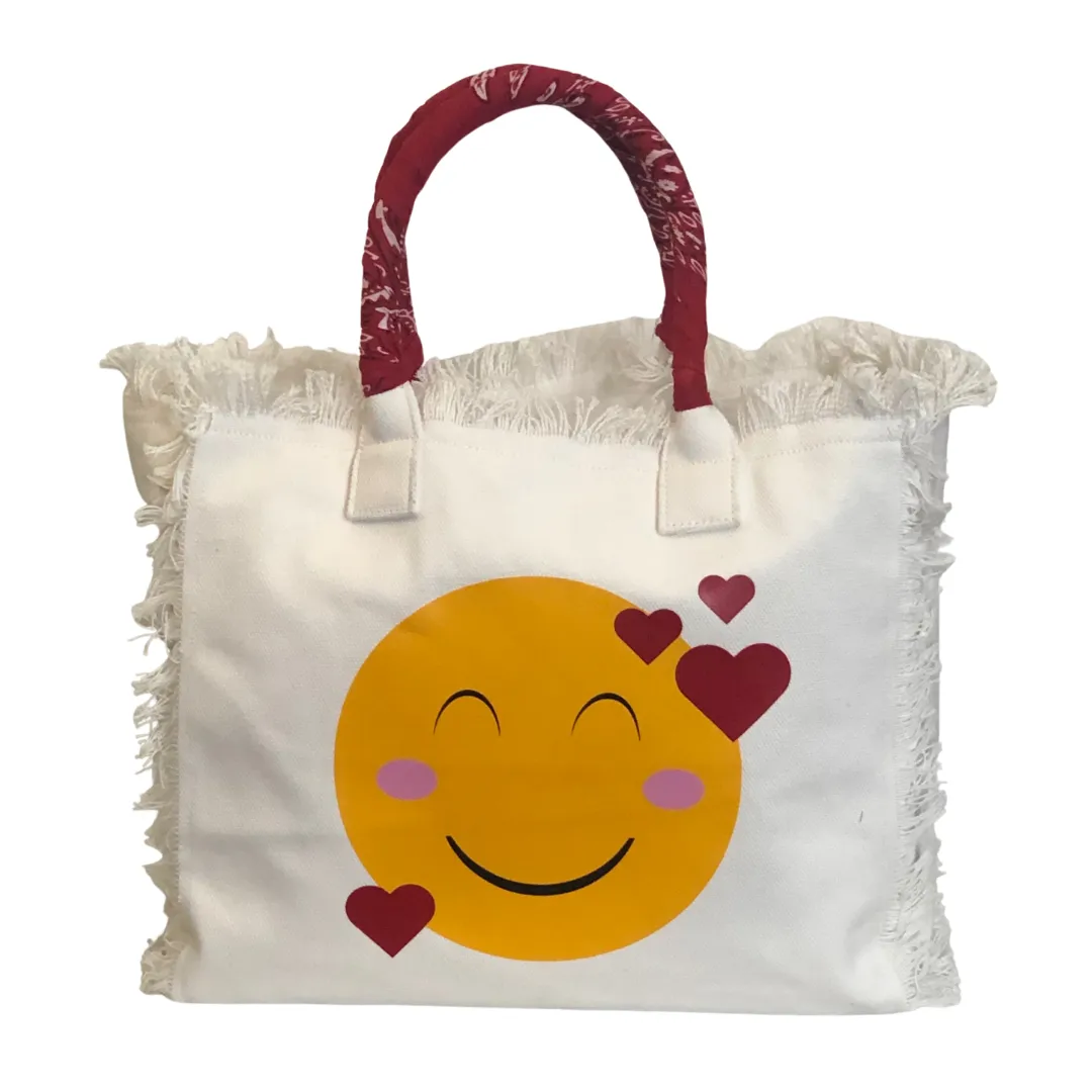 LOVE Emoji Shoulder Tote - Bandana - White