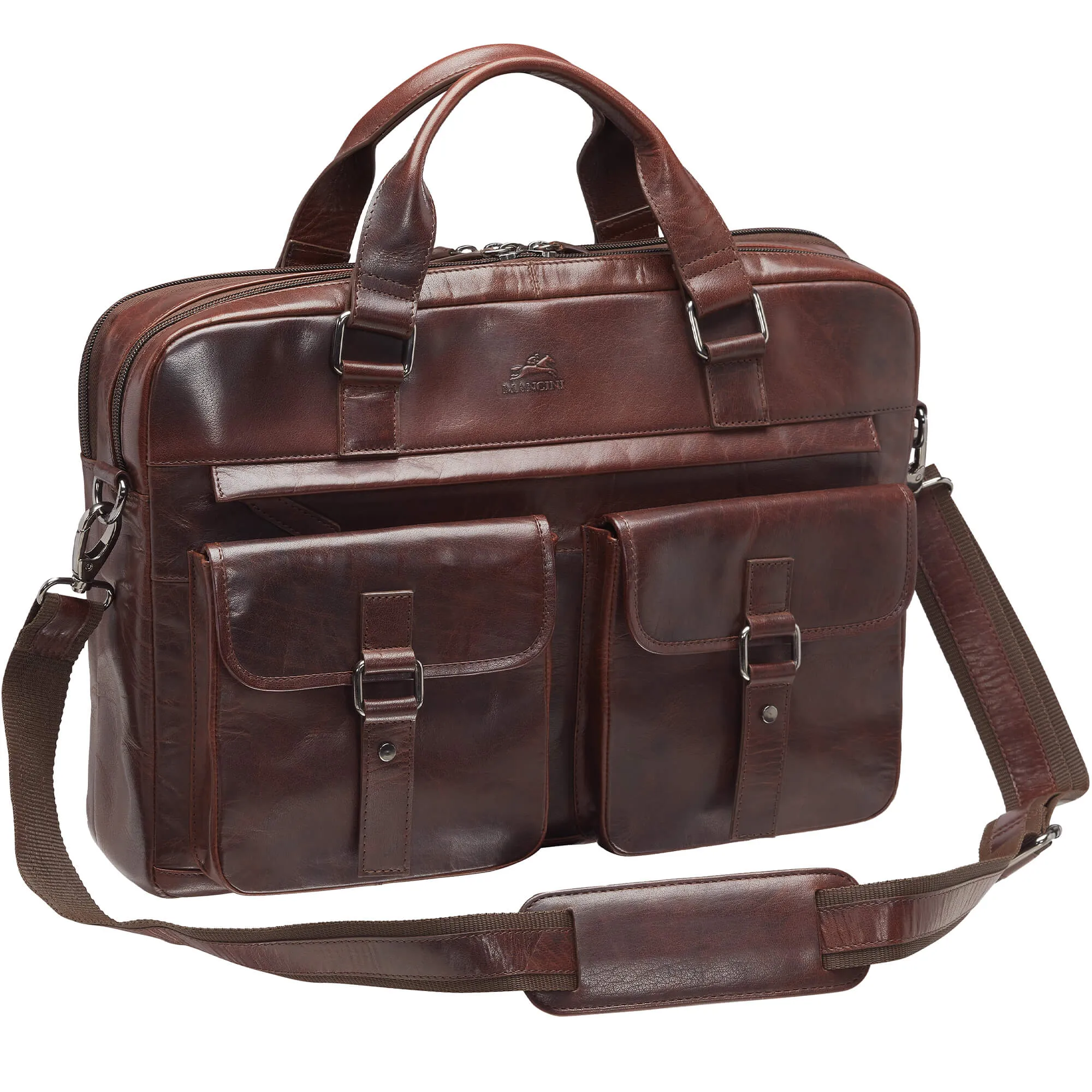 Mancini Leather Buffalo Briefcase with Dual Compartments for 15.6” Laptop