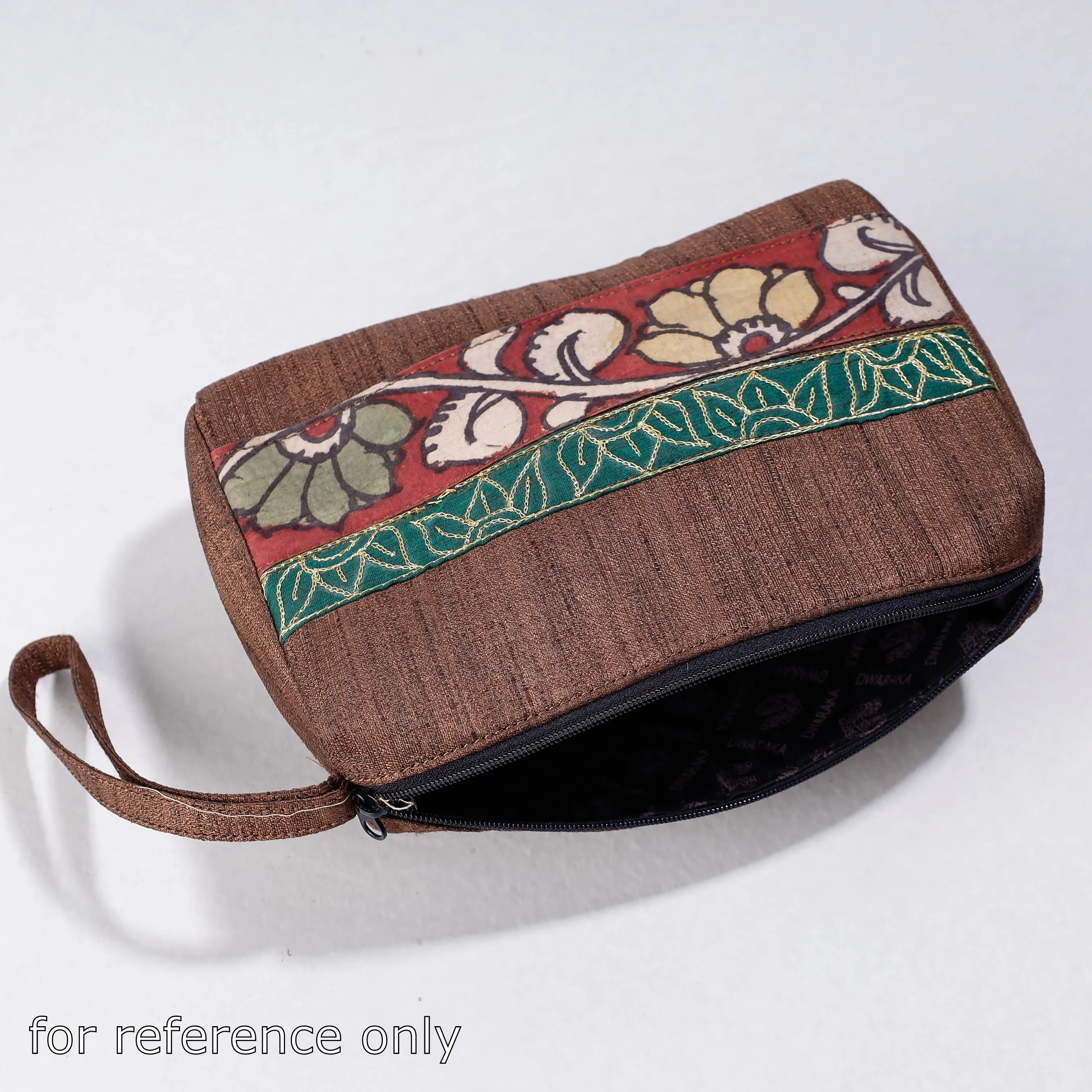 Maroon - Handpainted Kalamkari Natural Dyed Ghicha Silk Multipurpose Cosmetic/Toiletry Pouch