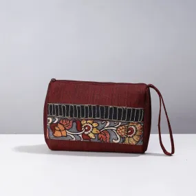 Maroon - Handpainted Kalamkari Natural Dyed Ghicha Silk Multipurpose Cosmetic/Toiletry Pouch