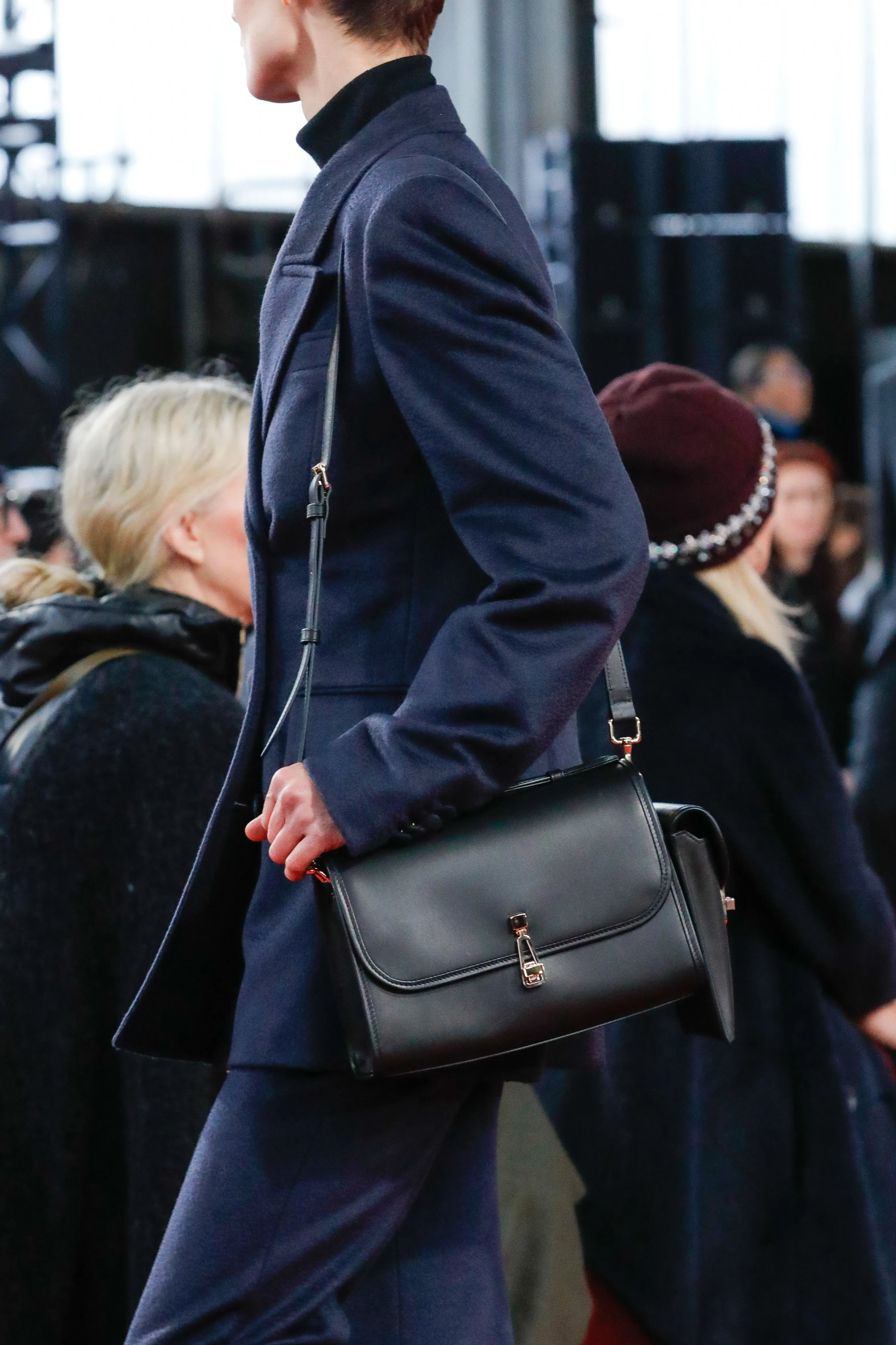 Medium Leonora Flap Bag in Black Leather