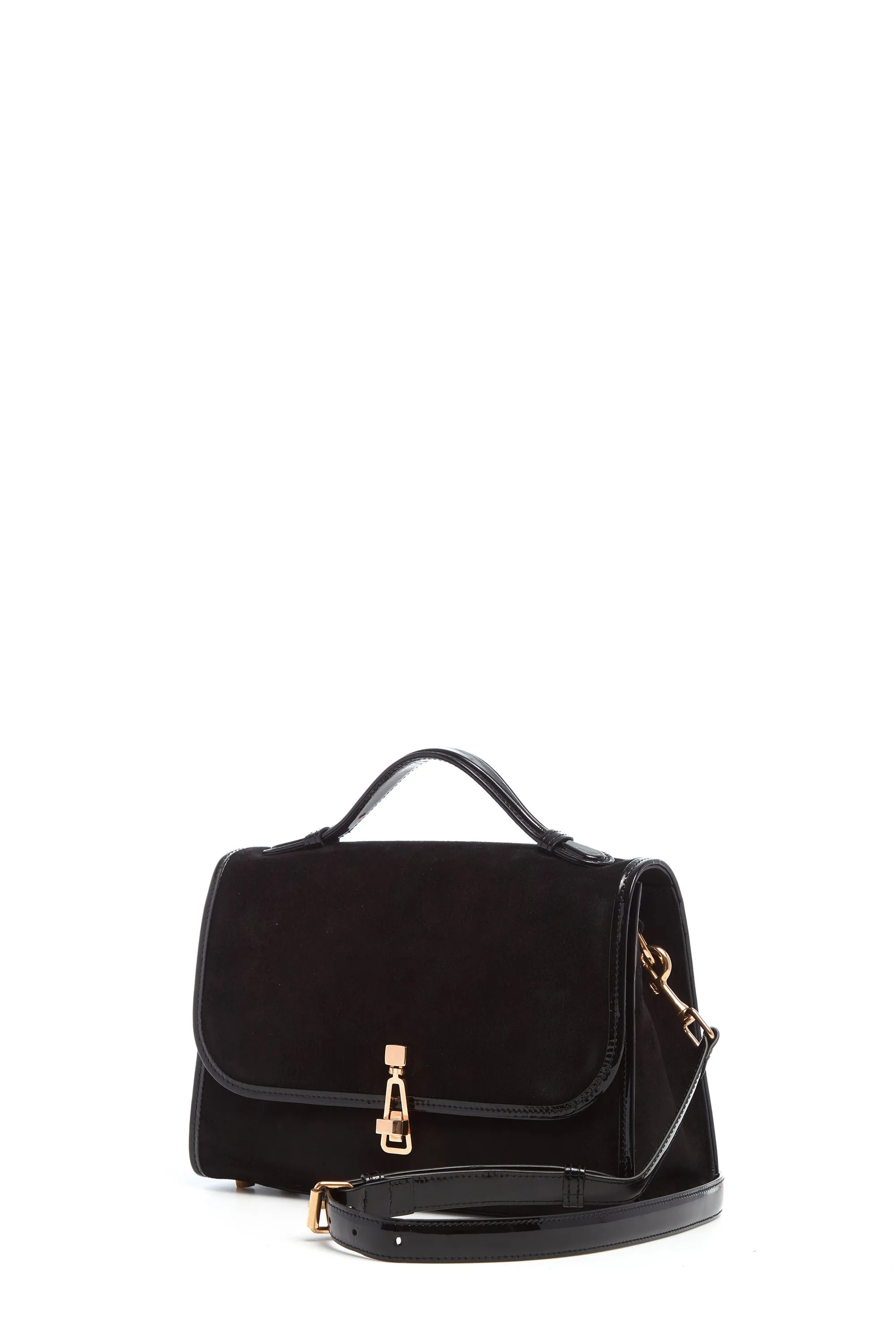 Medium Leonora Flap Bag in Black Suede